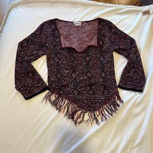 Vintage Boho Patterned Fringe Cropped Sweater Top
